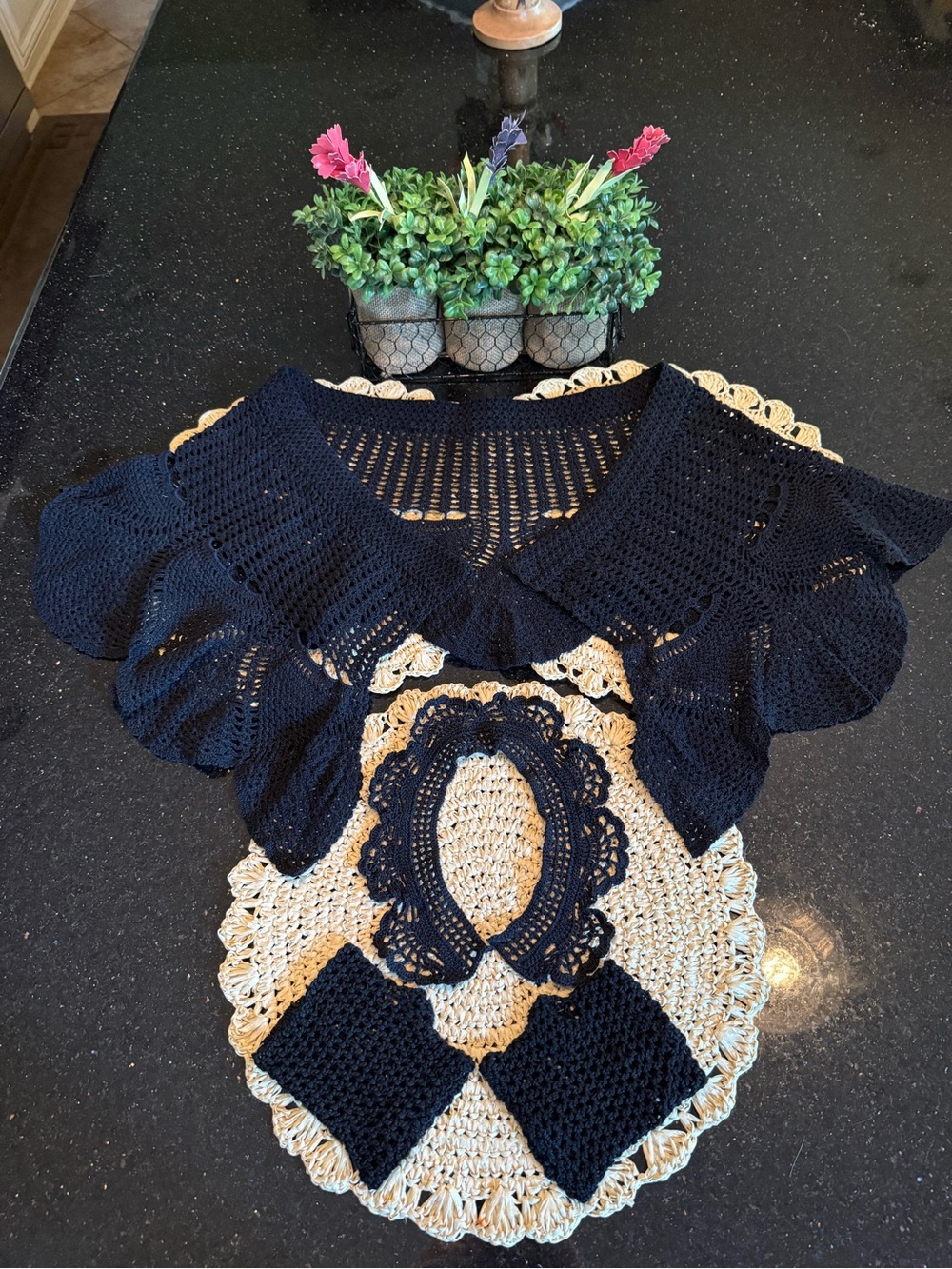 Gettysburg Remembrance: 3 piece Ladies Black Crocheted Capelet Set
